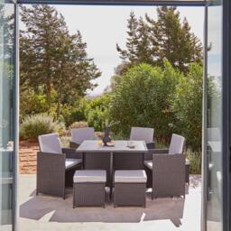Cube 8 Seater Rattan Outdoor Dining Set with Cream Parasol - Black Weave Polywood Top - thumbnail 5