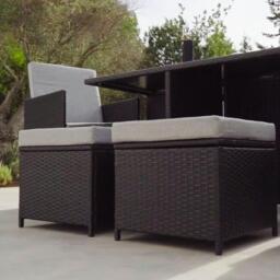 Cube 8 Seater Rattan Outdoor Dining Set with Cream Parasol - Black Weave Polywood Top - thumbnail 3