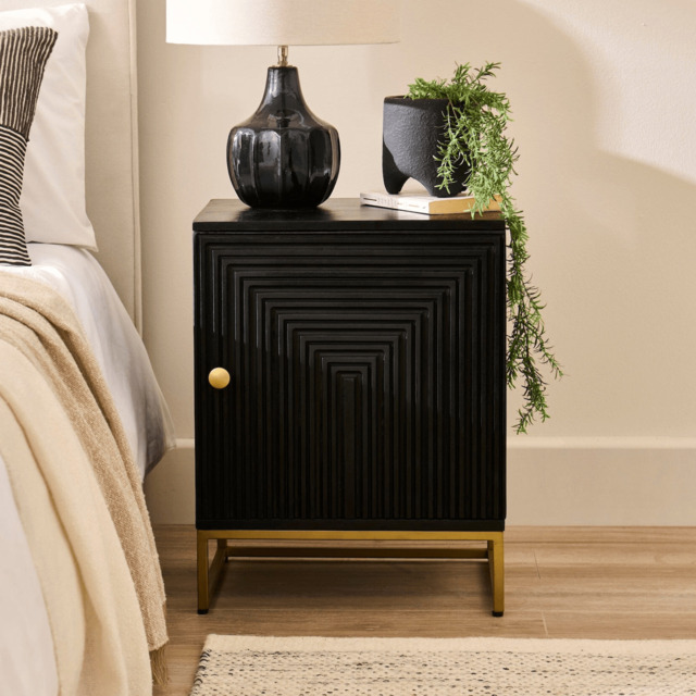 Rayna Black 1 Door Right Bedside Table - image 1