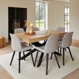 Amelia Whitewash Extendable Dining Table Set - 6 Seater - Bella Cloud Grey Dining Chairs - Black Legs - thumbnail 2