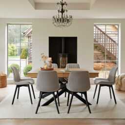 Amelia Whitewash Extendable Dining Table Set - 6 Seater - Bella Cloud Grey Dining Chairs - Black Legs - thumbnail 1