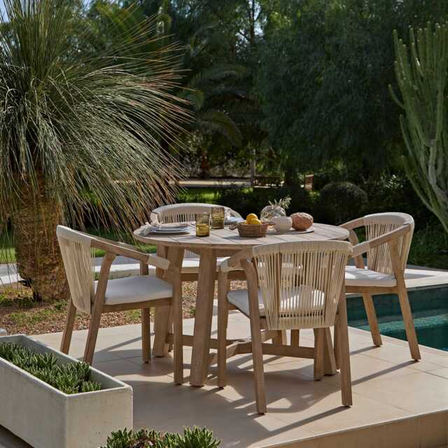 Shiro 4 Seater Round Wooden Garden Dining Set with Shiro Beige Rope Dining Chairs - 120cm - image 1
