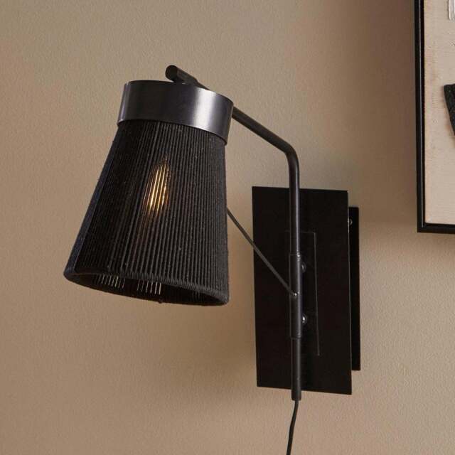 Neri Black Cotton String Wall Light - image 1