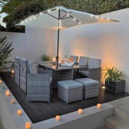 Cube 10 Seater Rattan Outdoor Dining Set with Cream LED Premium Parasol - Grey Weave - thumbnail 4