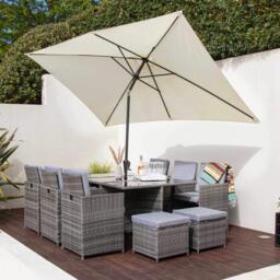 Cube 10 Seater Rattan Outdoor Dining Set with Cream LED Premium Parasol - Grey Weave - thumbnail 3