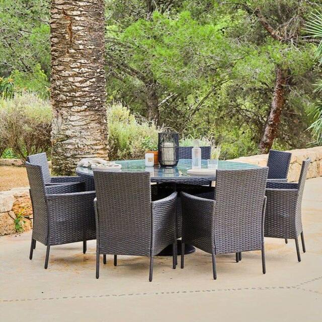 Kemble 8 Seater Round Garden Dining Set - Black - image 1