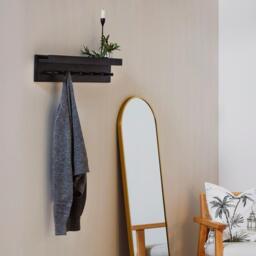 Willow Wooden Coat Rack with Shelf - Black - thumbnail 1
