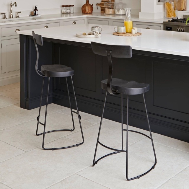 Aiden Black Mango Wood Bar Stools - Set of 2 - Black Iron Legs - image 1