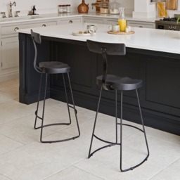 Aiden Black Mango Wood Bar Stools - Set of 2  - Black Iron Legs - thumbnail 1