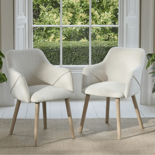 Freya Oat Boucle Armchair - Set of 2 - Whitewash Oak Legs - image 1