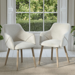 Freya Oat Boucle Armchair - Set of 2 - Whitewash Oak Legs - thumbnail 1