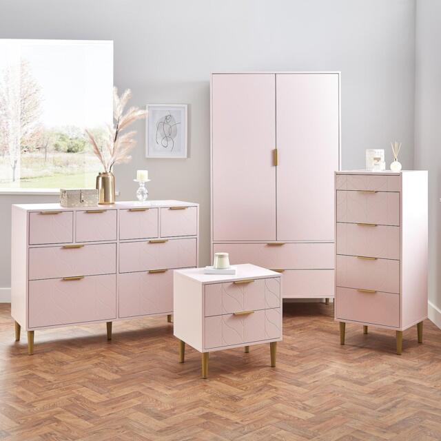 Gloria 4 Piece Bedroom Furniture Set - 4 Over 4 Chest of Drawers - Blush Pink - image 1