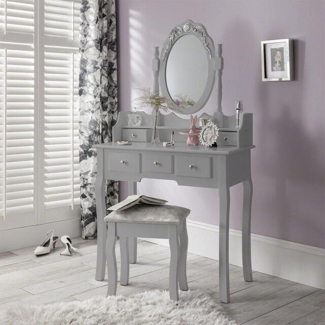 Capri Grey Dressing Table with Mirror & Stool - image 1