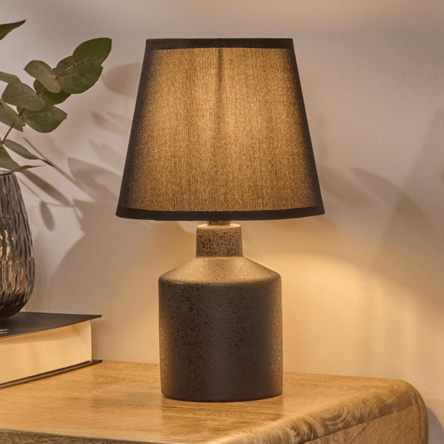Amberley 28cm Ceramic Table Lamp - Black & Grey Polyester Shade - image 1