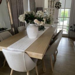 Amelia Whitewash Extendable Dining Table Set - 6 Seater - Freya Sand Dining Chairs - Oak Legs - thumbnail 5