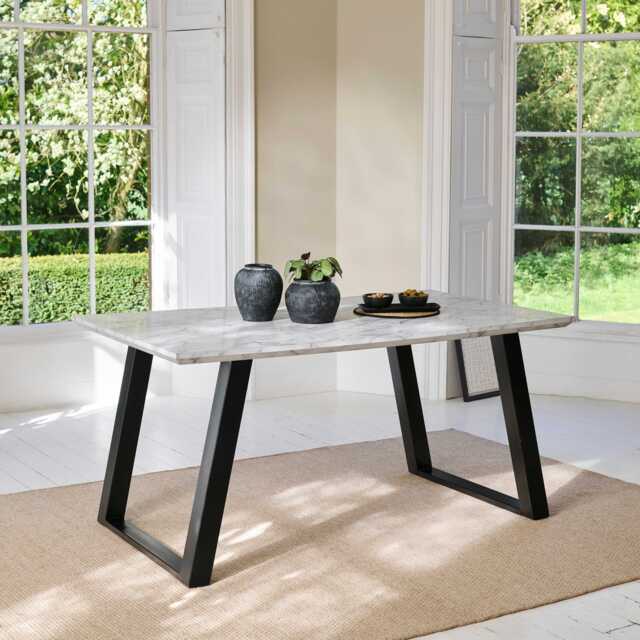 Atlas White Marble Dining Table - Black Metal Legs - image 1