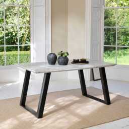 Atlas White Marble Dining Table - Black Metal Legs