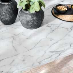 Atlas White Marble Dining Table - Black Metal Legs - thumbnail 3
