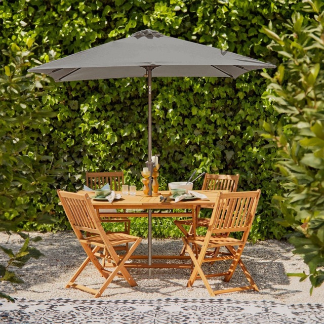 Ashby 4 Seater Wooden Rectangular Garden Dining Set with Grey Parasol - 120cm - image 1