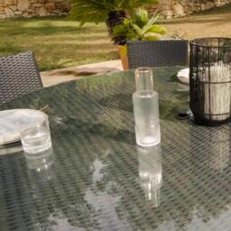 Kemble 6 Seater Rattan Round Garden Dining Table Set - Black - thumbnail 4