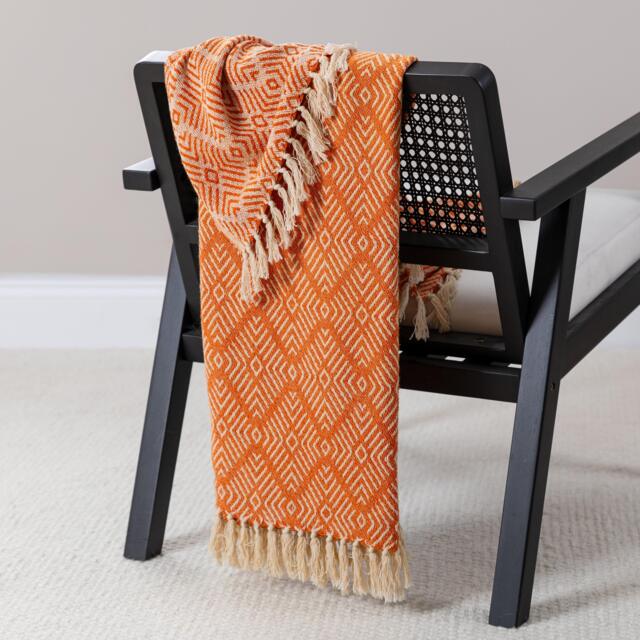 Elborough Diamond Pattern Cotton Throw - Burnt Orange - image 1