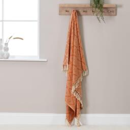 Elborough Diamond Pattern Cotton Throw - Burnt Orange - thumbnail 3