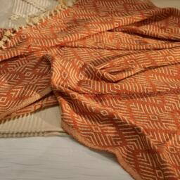 Elborough Diamond Pattern Cotton Throw - Burnt Orange - thumbnail 2