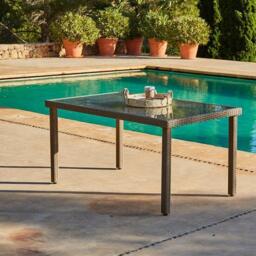 Marston 6 Seater Rattan Garden Dining Set with Grey Parasol - Natural Brown - Glass Top - thumbnail 2