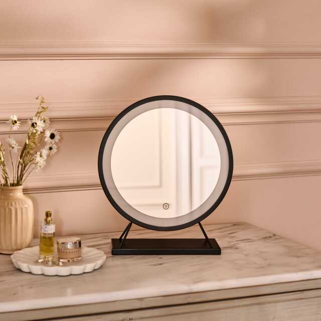 Henton 38x30cm LED Standing Mirror - Black - image 1