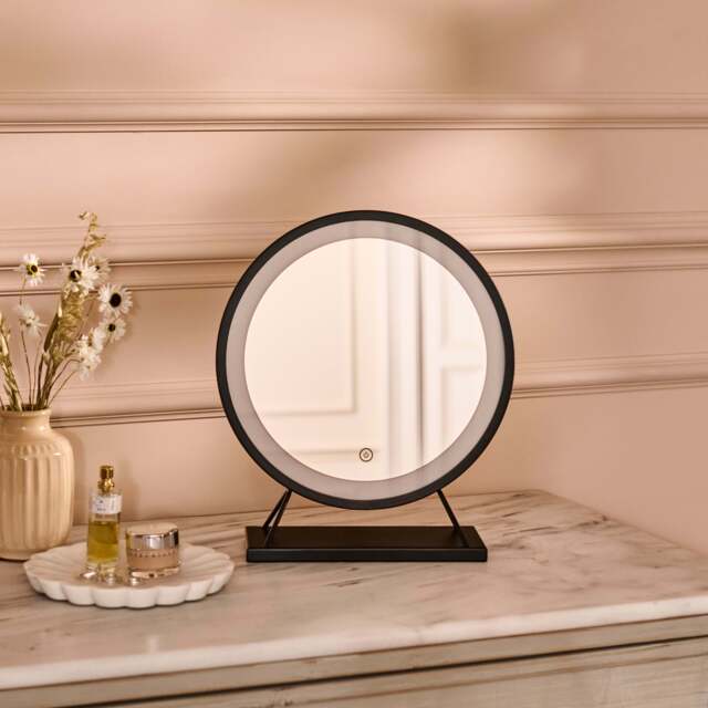 Henton 38x30cm LED Standing Mirror - Black - image 1