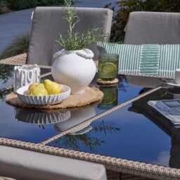Cube 10 Seater Rattan Outdoor Dining Set with Grey Parasol - Natural Brown Weave - thumbnail 4