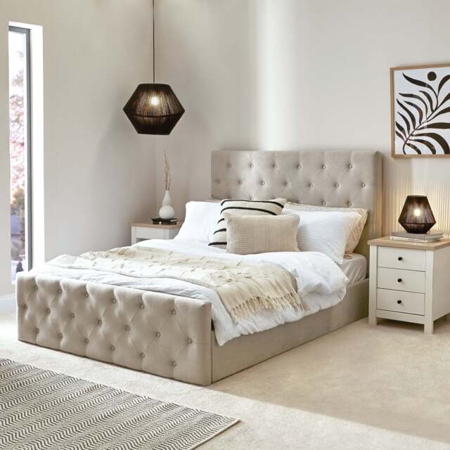 Cavill Fabric Double Bed - Soft Beige - image 1