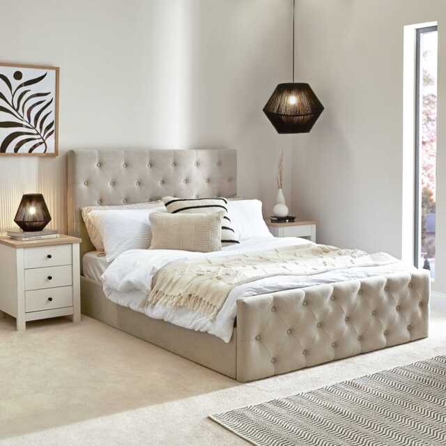 Cavill Fabric Double Bed - Soft Beige - image 1
