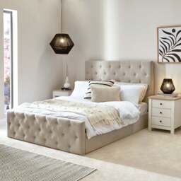 Cavill Fabric Double Bed - Soft Beige