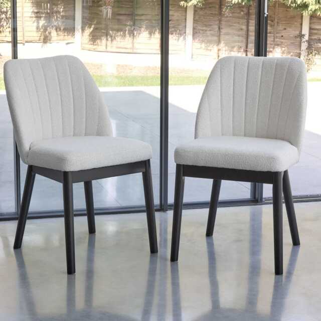 Chloe Light Beige Boucle Dining Chairs - Set of 2 - Black Legs - image 1
