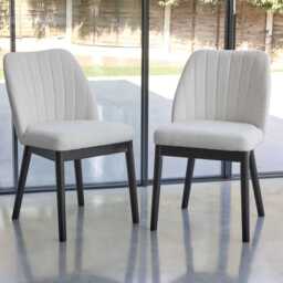 Chloe Light Beige Boucle Dining Chairs - Set of 2 - Black Legs - thumbnail 1