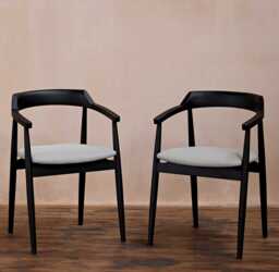 Carter Fawn Linen Dining Armchairs - Set of 2 - Black Oak Legs - thumbnail 1