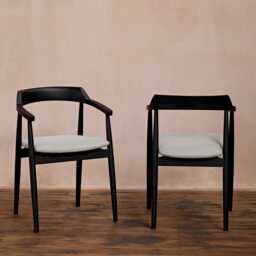 Carter Fawn Linen Dining Armchairs - Set of 2 - Black Oak Legs - thumbnail 2