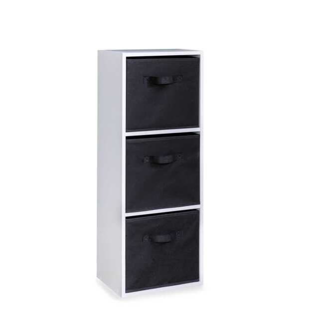 Cara 3 Tier Chalk White Cube Storage Unit - Black Baskets - image 1