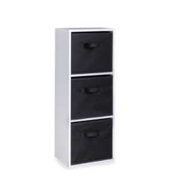 Cara 3 Tier Chalk White Cube Storage Unit - Black Baskets - thumbnail 1
