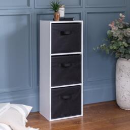 Cara 3 Tier Chalk White Cube Storage Unit - Black Baskets - thumbnail 3