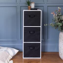 Cara 3 Tier Chalk White Cube Storage Unit - Black Baskets - thumbnail 2