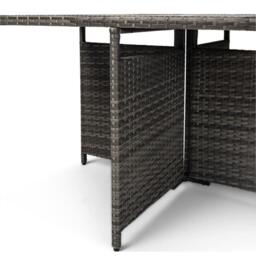 Cube 8 Seater Rattan Outdoor Dining Set Cream LED Premium Parasol  - Grey Weave Polywood Top - thumbnail 5