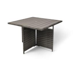 Cube 8 Seater Rattan Outdoor Dining Set Cream LED Premium Parasol  - Grey Weave Polywood Top - thumbnail 6