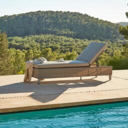Aria Rattan Garden Sun Lounger - Light Grey - thumbnail 2
