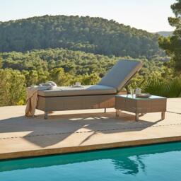 Aria Rattan Garden Sun Lounger - Light Grey - thumbnail 3