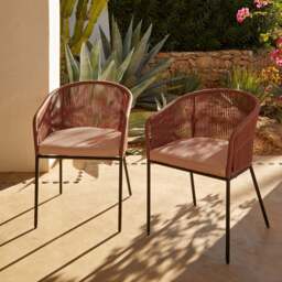 Amelia 6 Seater Wooden Garden Dining Set with 6 Hali Pink Chairs - Light Brushed Acacia with Black Legs - thumbnail 4