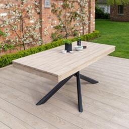 Amelia 6 Seater Wooden Garden Dining Set with 6 Hali Pink Chairs - Light Brushed Acacia with Black Legs - thumbnail 3