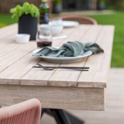Amelia 6 Seater Wooden Garden Dining Set with 6 Hali Pink Chairs - Light Brushed Acacia with Black Legs - thumbnail 5