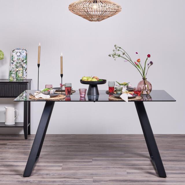 Atlas Smoked Glass Dining Table - Metal Legs - image 1